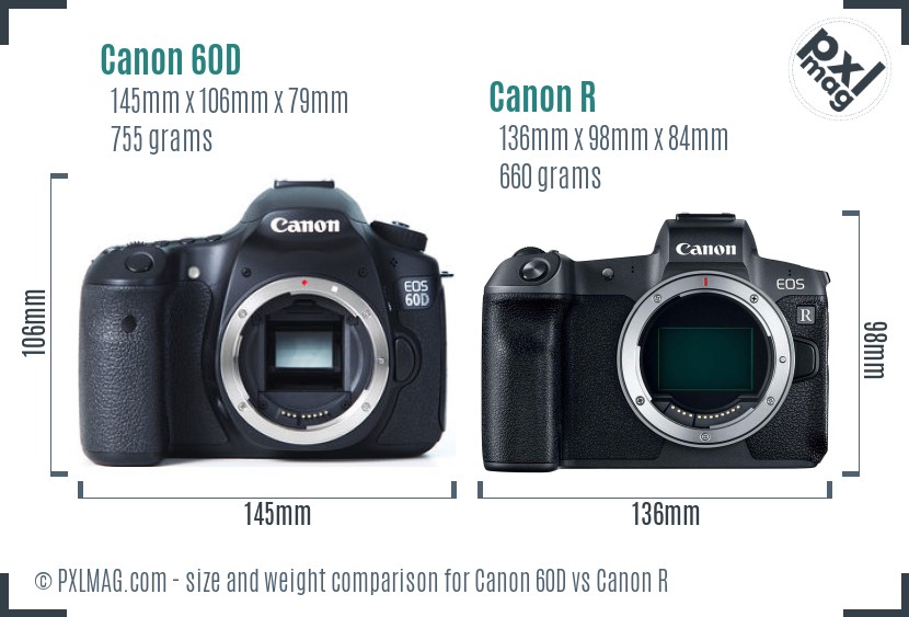 Canon 60D vs Canon R size comparison Canon 60D vs Canon R size comparison