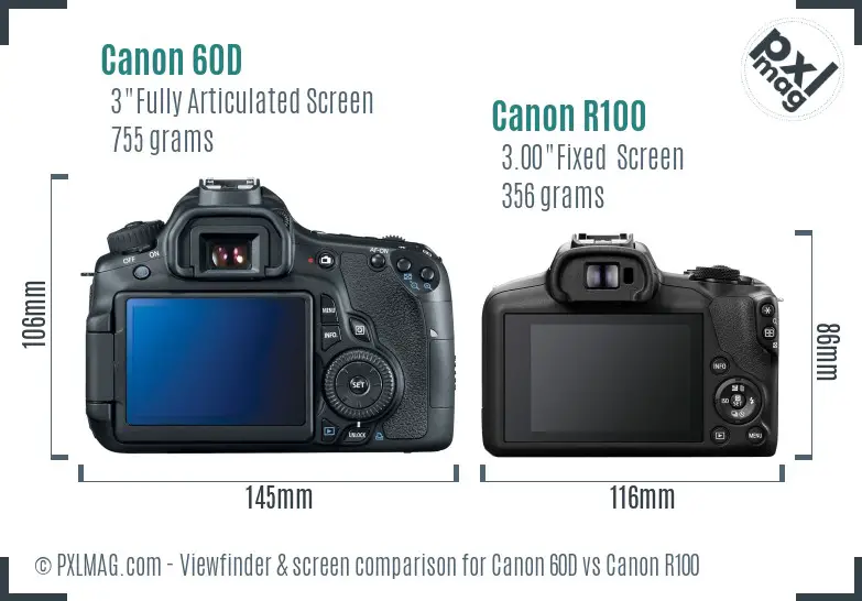 Canon 60D vs Canon R100 Screen and Viewfinder comparison Canon 60D vs Canon R100 Screen and Viewfinder comparison