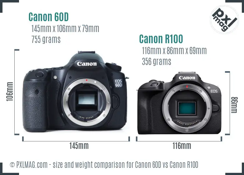 Canon 60D vs Canon R100 size comparison Canon 60D vs Canon R100 size comparison
