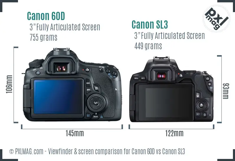 Canon 60D vs Canon SL3 Screen and Viewfinder comparison