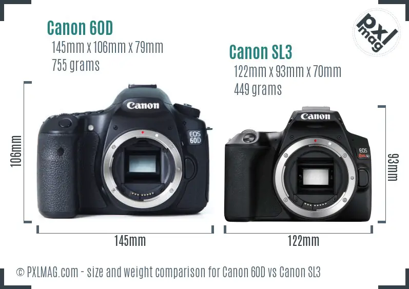 Canon 60D vs Canon SL3 size comparison