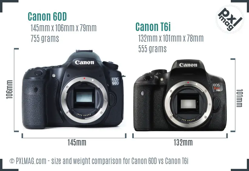 Canon 60D vs Canon T6i size comparison Canon 60D vs Canon T6i size comparison