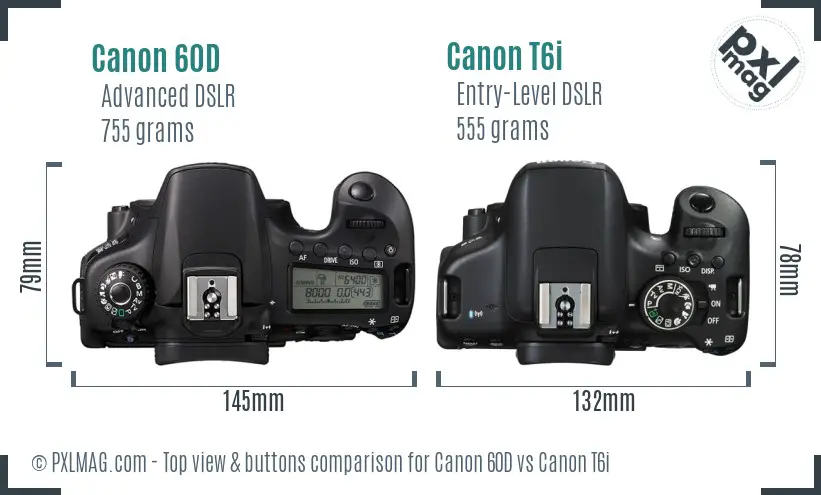 Canon 60D vs Canon T6i top view buttons comparison Canon 60D vs Canon T6i top view buttons comparison