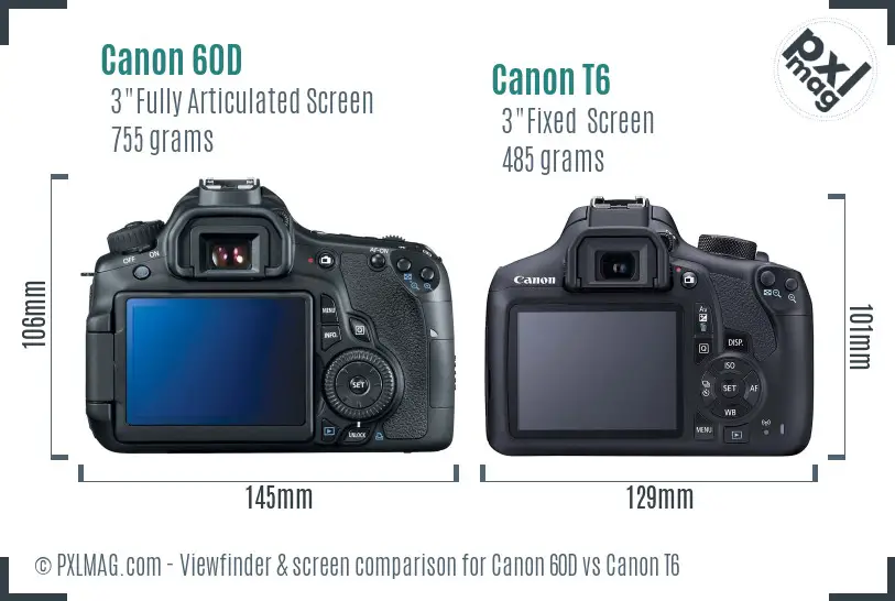 Canon 60D vs Canon T6 Screen and Viewfinder comparison