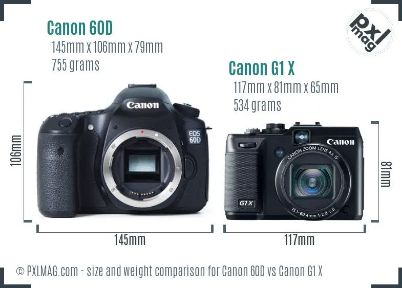 Canon 60D vs Canon G1 X size comparison Canon 60D vs Canon G1 X size comparison