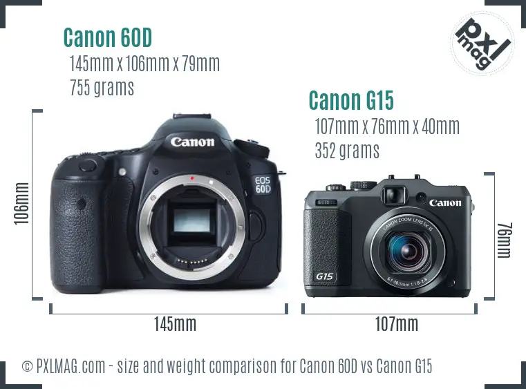 Canon 60D vs Canon G15 size comparison Canon 60D vs Canon G15 size comparison