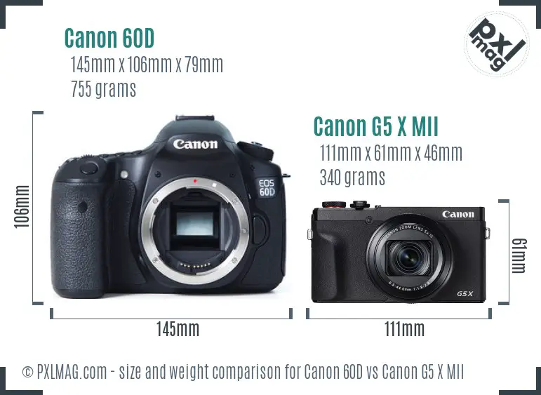 Canon 60D vs Canon G5 X MII size comparison Canon 60D vs Canon G5 X MII size comparison