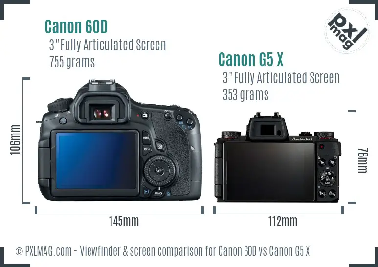 Canon 60D vs Canon G5 X Screen and Viewfinder comparison