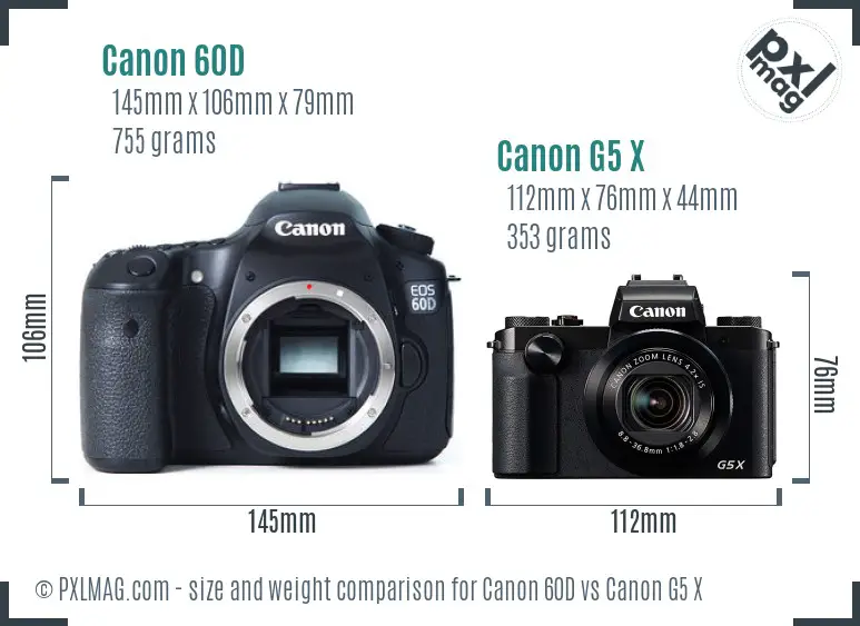 Canon 60D vs Canon G5 X size comparison