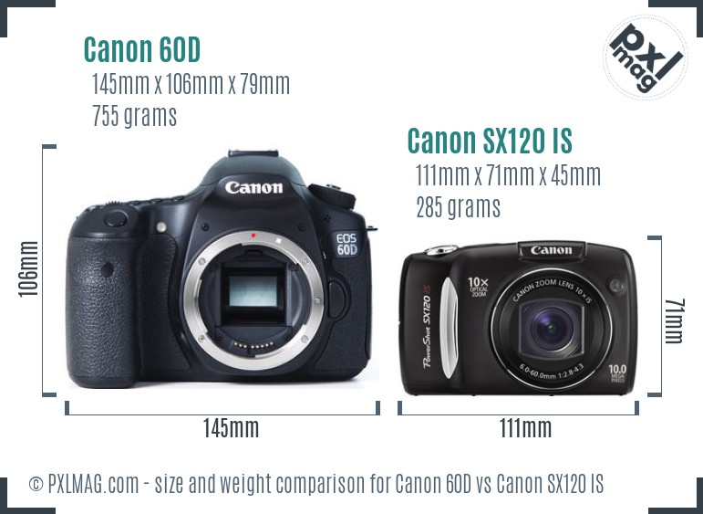 Canon 60D vs Canon SX120 IS size comparison Canon 60D vs Canon SX120 IS size comparison