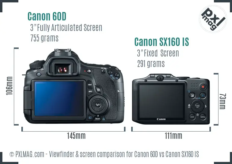 Canon 60D vs Canon SX160 IS Screen and Viewfinder comparison Canon 60D vs Canon SX160 IS Screen and Viewfinder comparison