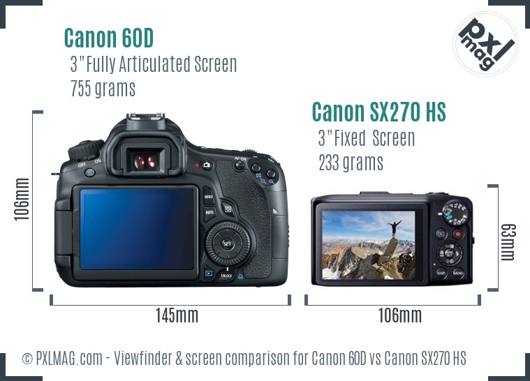 Canon 60D vs Canon SX270 HS Screen and Viewfinder comparison