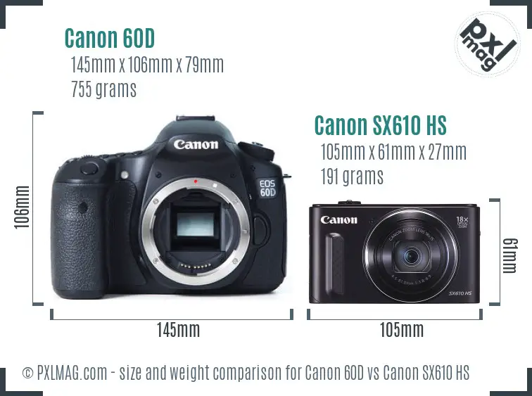 Canon 60D vs Canon SX610 HS size comparison Canon 60D vs Canon SX610 HS size comparison