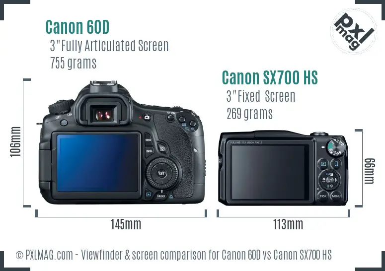 Canon 60D vs Canon SX700 HS Screen and Viewfinder comparison
