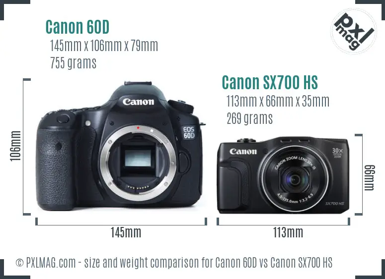 Canon 60D vs Canon SX700 HS size comparison