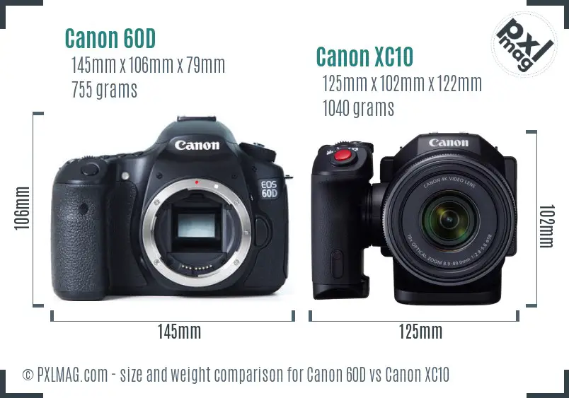 Canon 60D vs Canon XC10 size comparison