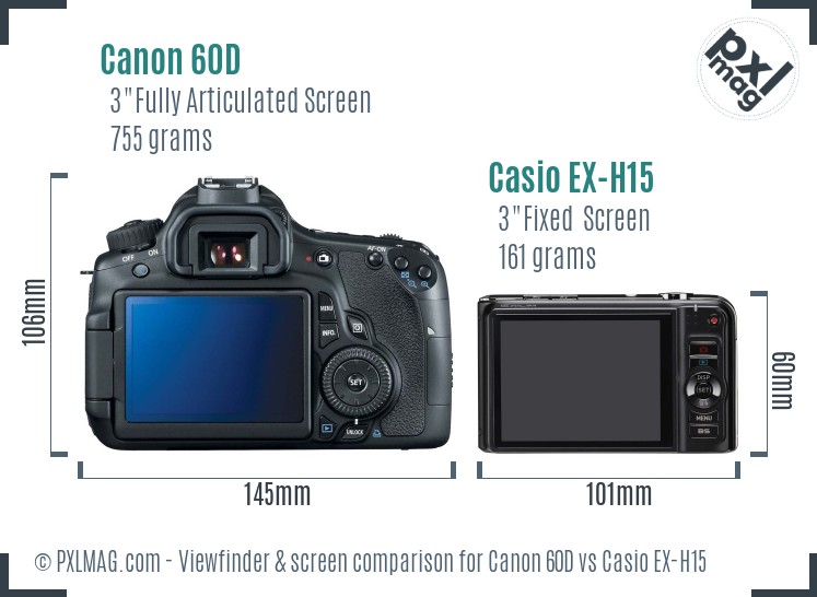Canon 60D vs Casio EX-H15 Screen and Viewfinder comparison