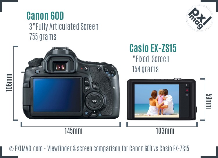 Canon 60D vs Casio EX-ZS15 Screen and Viewfinder comparison