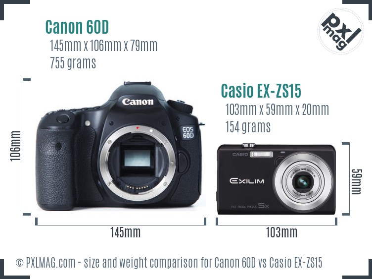 Canon 60D vs Casio EX-ZS15 size comparison Canon 60D vs Casio EX-ZS15 size comparison