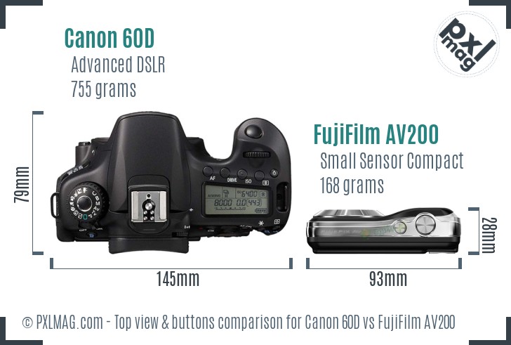 Canon 60D vs FujiFilm AV200 top view buttons comparison