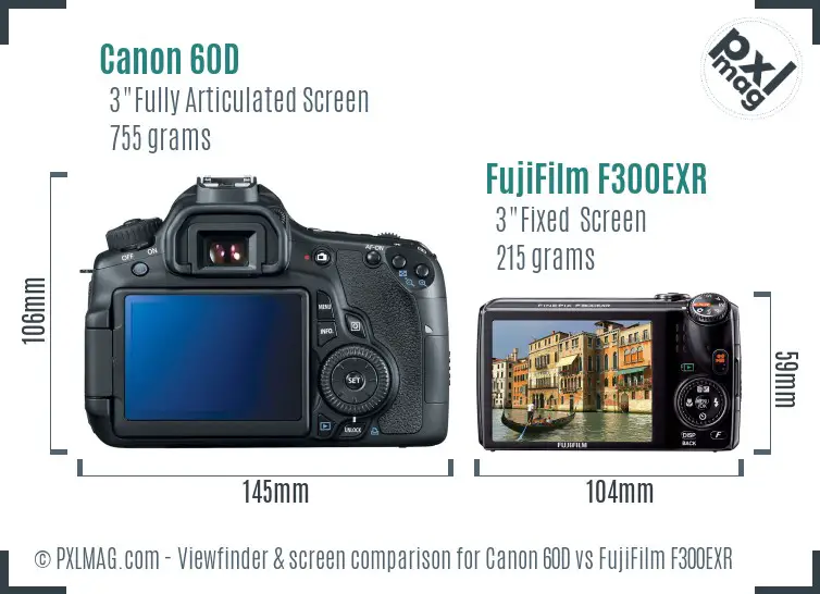 Canon 60D vs FujiFilm F300EXR Screen and Viewfinder comparison