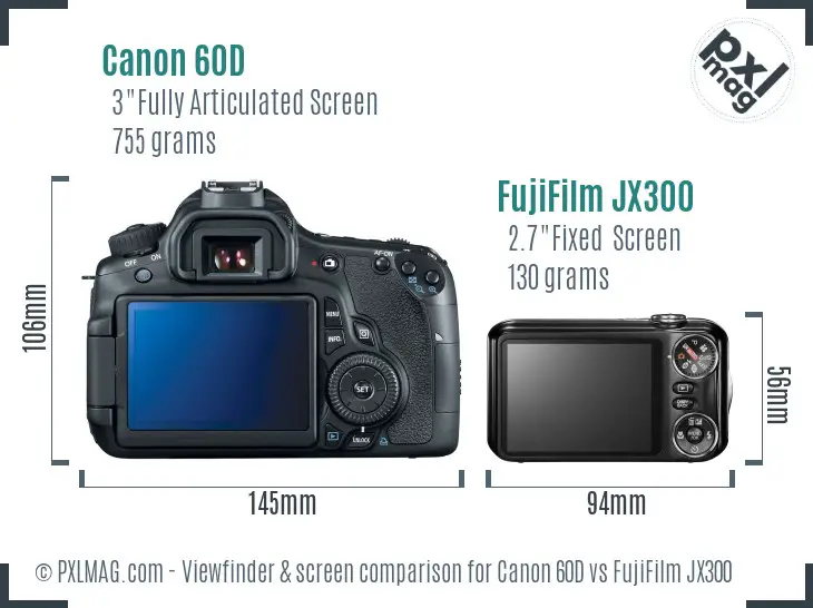 Canon 60D vs FujiFilm JX300 Screen and Viewfinder comparison