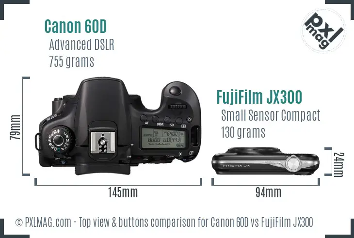 Canon 60D vs FujiFilm JX300 top view buttons comparison