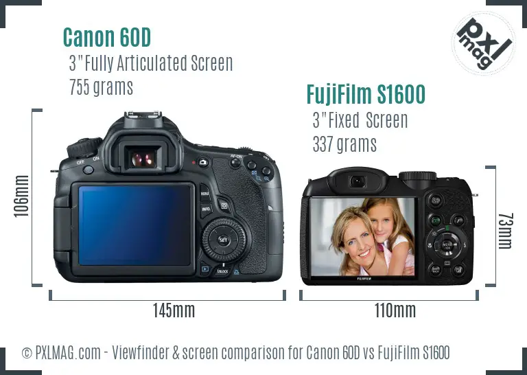 Canon 60D vs FujiFilm S1600 Screen and Viewfinder comparison
