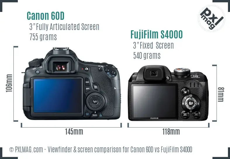Canon 60D vs FujiFilm S4000 Screen and Viewfinder comparison Canon 60D vs FujiFilm S4000 Screen and Viewfinder comparison