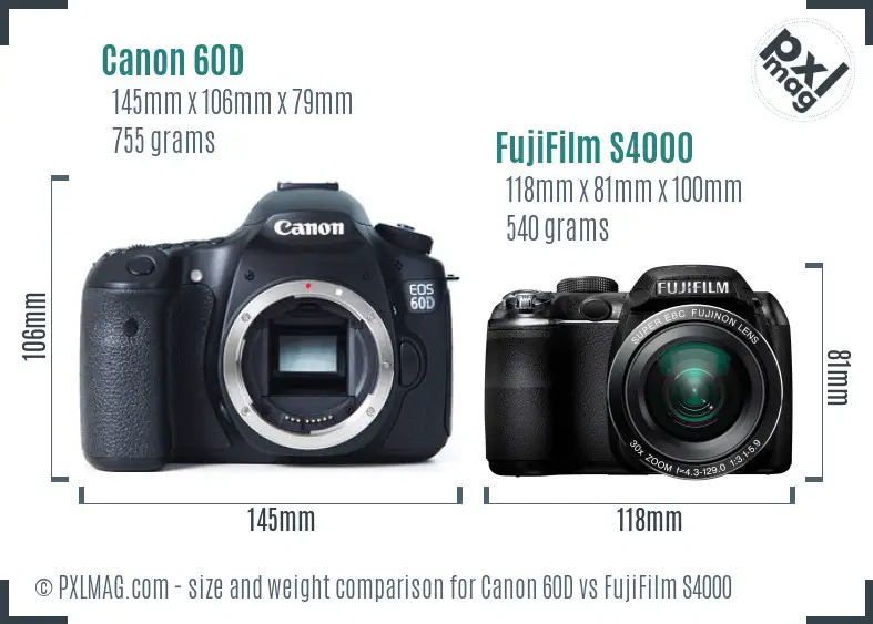 Canon 60D vs FujiFilm S4000 size comparison Canon 60D vs FujiFilm S4000 size comparison