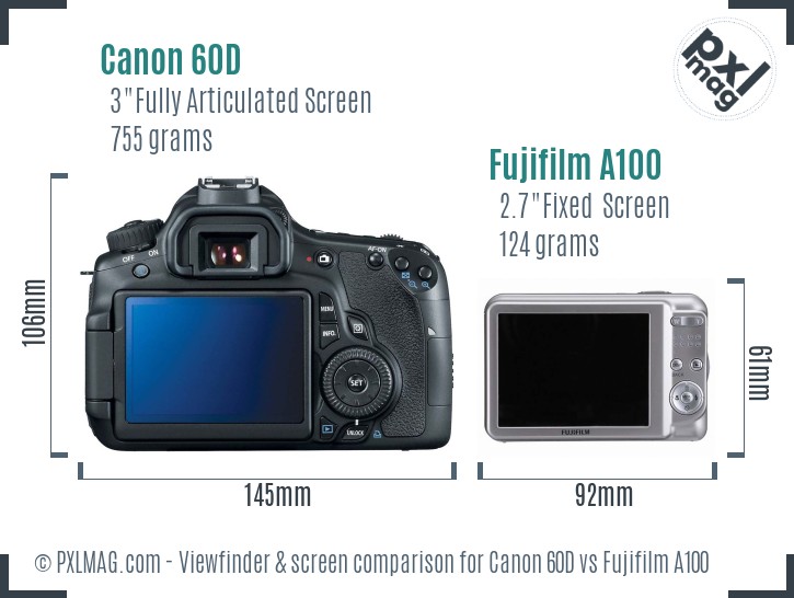 Canon 60D vs Fujifilm A100 Screen and Viewfinder comparison