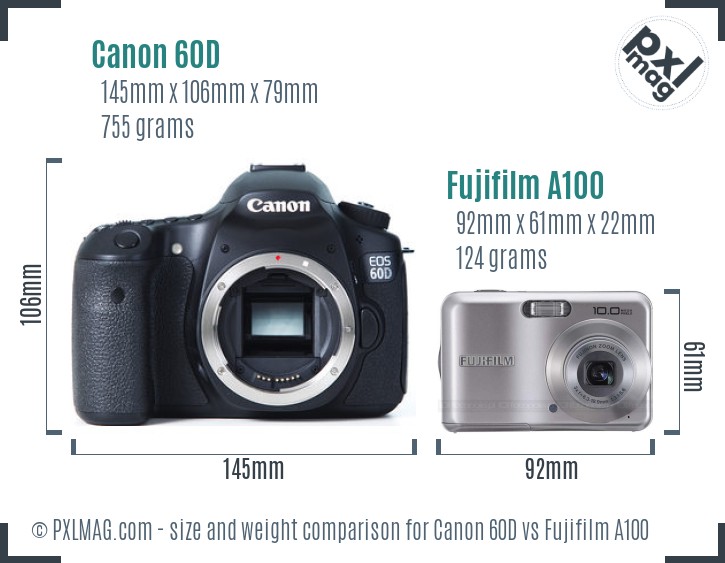 Canon 60D vs Fujifilm A100 size comparison