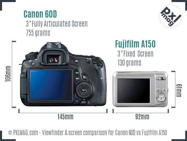 Canon 60D vs Fujifilm A150 Screen and Viewfinder comparison