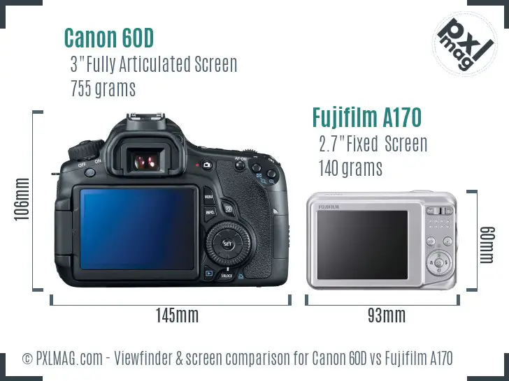 Canon 60D vs Fujifilm A170 Screen and Viewfinder comparison