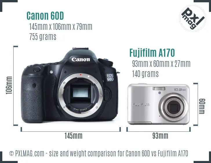 Canon 60D vs Fujifilm A170 size comparison