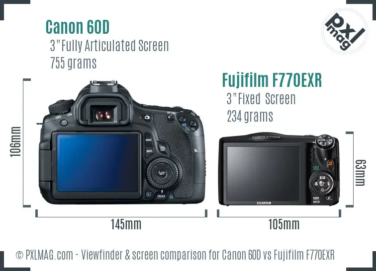 Canon 60D vs Fujifilm F770EXR Screen and Viewfinder comparison