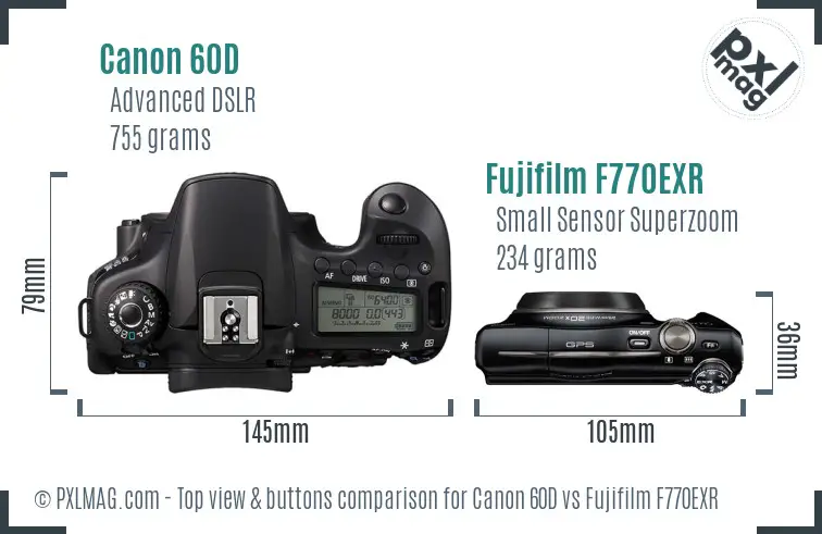 Canon 60D vs Fujifilm F770EXR top view buttons comparison