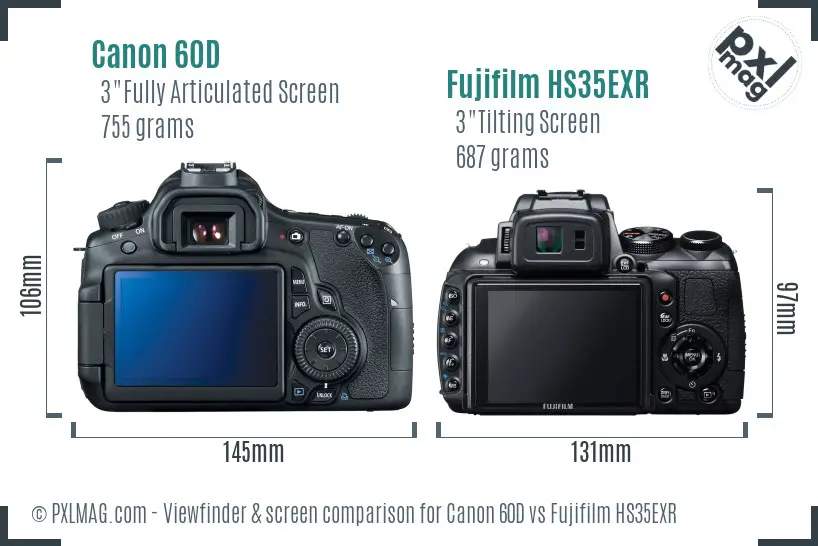 Canon 60D vs Fujifilm HS35EXR Screen and Viewfinder comparison