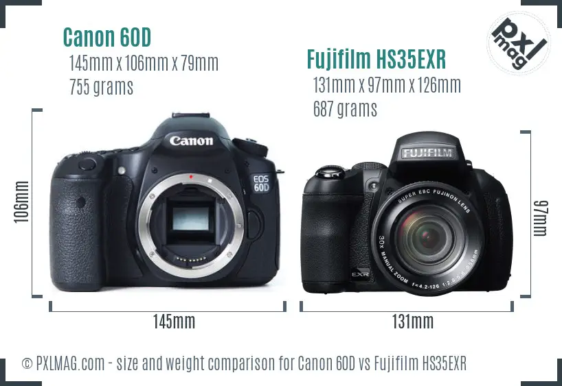Canon 60D vs Fujifilm HS35EXR size comparison