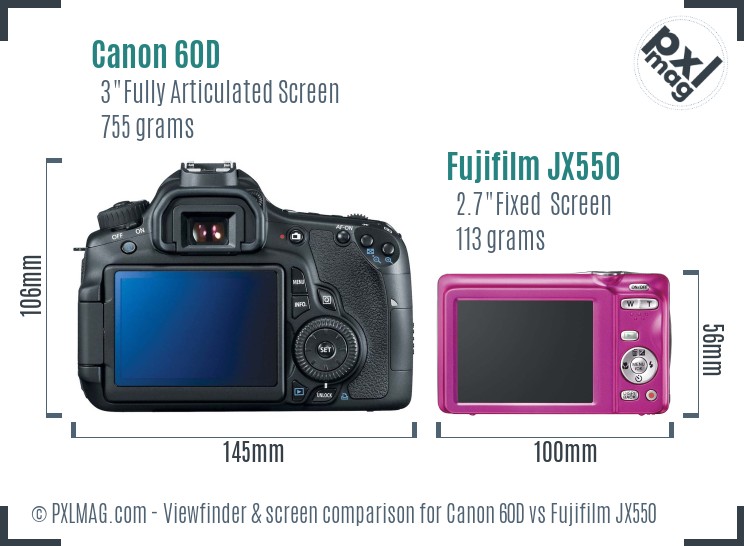Canon 60D vs Fujifilm JX550 Screen and Viewfinder comparison