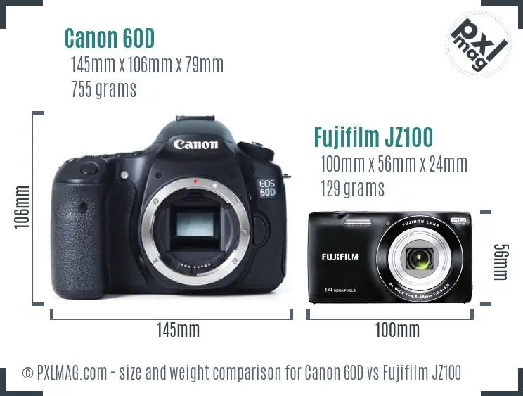 Canon 60D vs Fujifilm JZ100 size comparison Canon 60D vs Fujifilm JZ100 size comparison