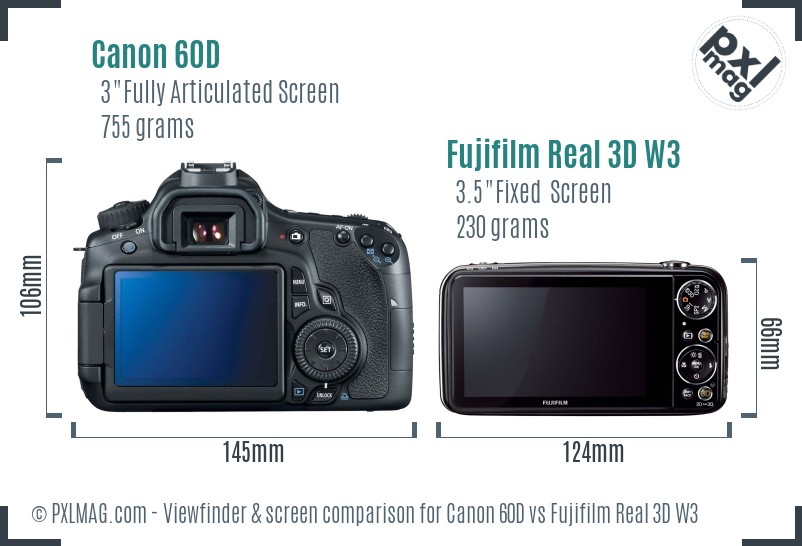 Canon 60D vs Fujifilm Real 3D W3 Screen and Viewfinder comparison