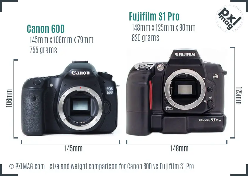 Canon 60D vs Fujifilm S1 Pro size comparison Canon 60D vs Fujifilm S1 Pro size comparison