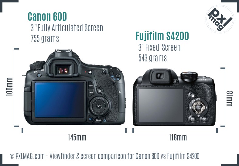 Canon 60D vs Fujifilm S4200 Screen and Viewfinder comparison