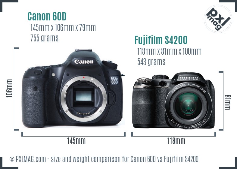 Canon 60D vs Fujifilm S4200 size comparison Canon 60D vs Fujifilm S4200 size comparison