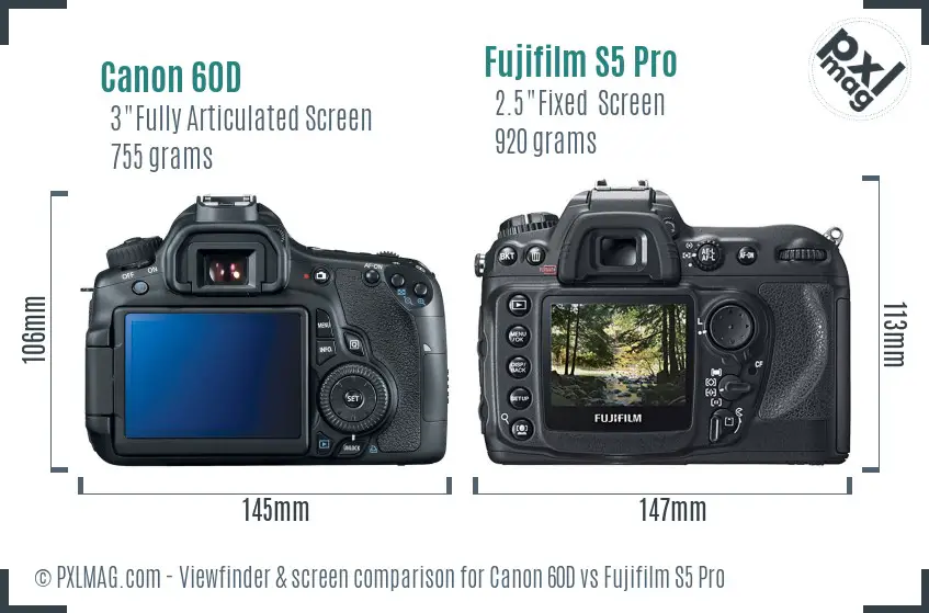 Canon 60D vs Fujifilm S5 Pro Screen and Viewfinder comparison