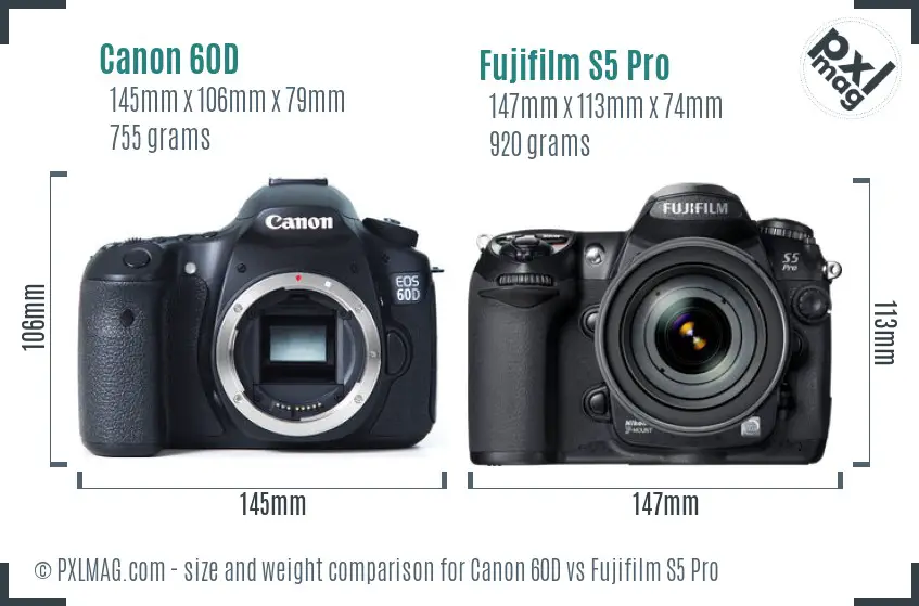 Canon 60D vs Fujifilm S5 Pro size comparison