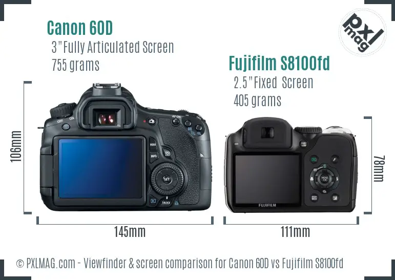 Canon 60D vs Fujifilm S8100fd Screen and Viewfinder comparison