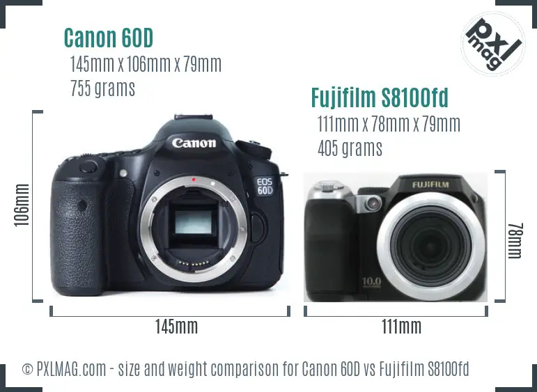 Canon 60D vs Fujifilm S8100fd size comparison
