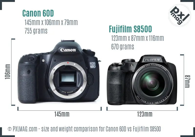 Canon 60D vs Fujifilm S8500 size comparison Canon 60D vs Fujifilm S8500 size comparison